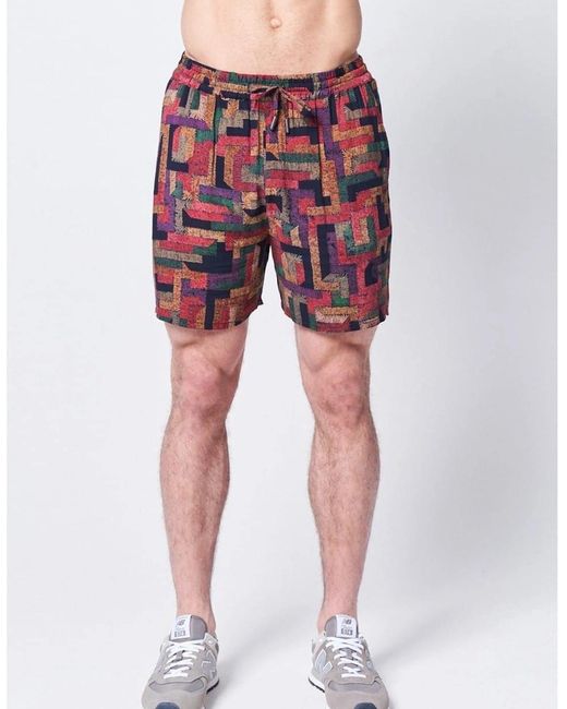 Native Youth Red Geometric Patterned Bermuda Shorts for men
