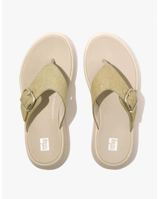 Fitflop White F-Mode Buckle Shimmerlux Flatform Toe Post Platino