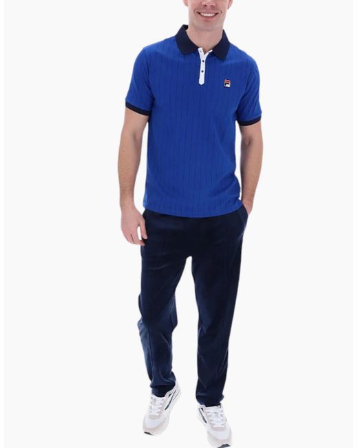 Fila Blue Polo Shirt Short Sleeve Vintage Striped Summer Cotton Sports Golf Tee for men