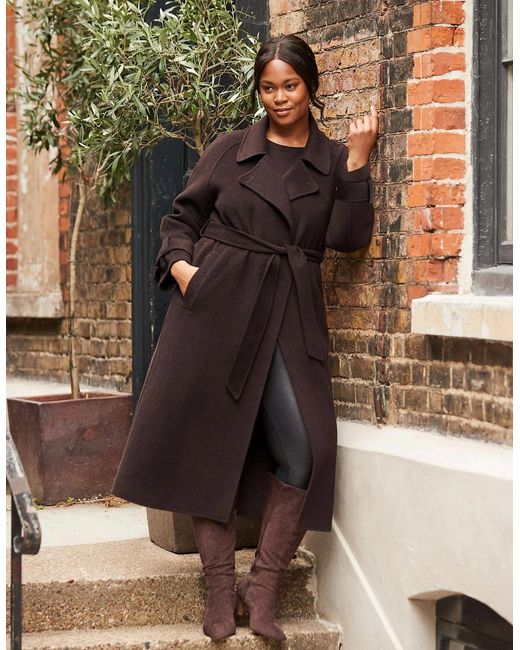 Live Unlimited London Brown Chocolate Wool Blend Belted Coat