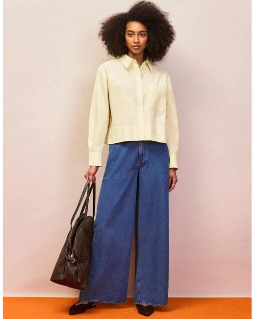 Ro&zo Natural Buttermilk Cotton Poplin Cropped Shirt