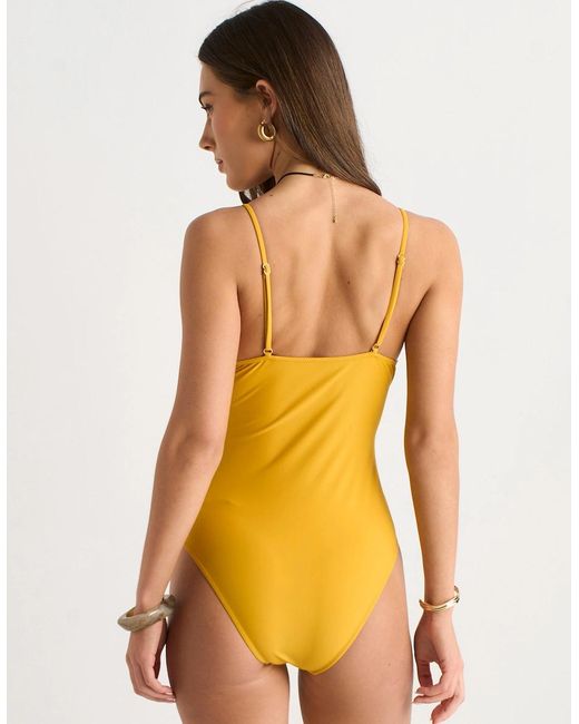 Gini London Orange Mustard Drawstring Cutout Swimsuit