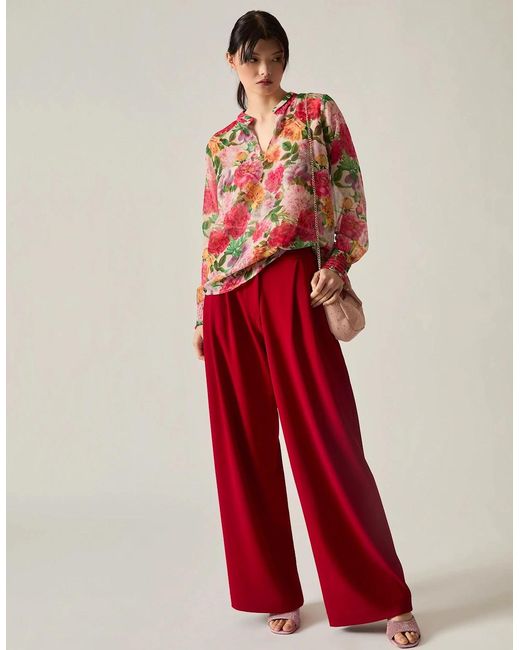 James Lakeland Red Botanical Floral Print Blouse