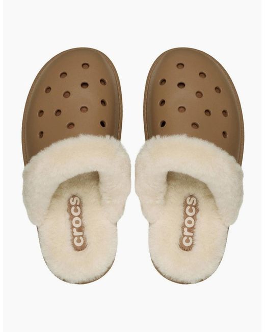 CROCSTM Brown Classic Fuzz Scuff Thermoplastic Sepia Slippers for men