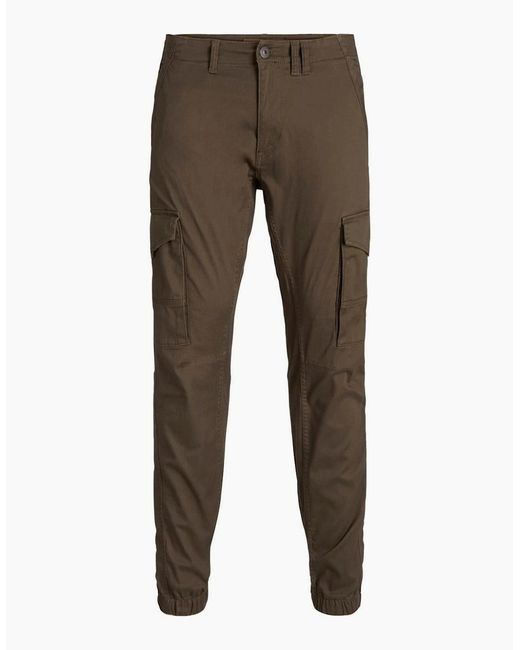 Jack & Jones Gray Paul Cargo Ribbed Hem Straight Leg Pants for men