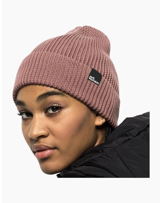 Jack Wolfskin Pink Essential Fine Knit Beanie Hat for men