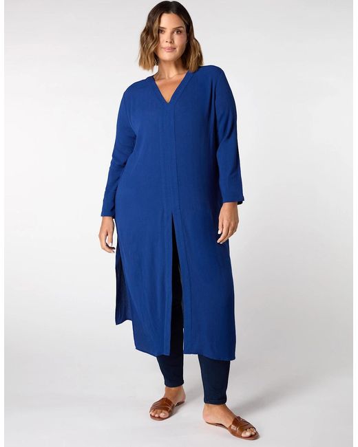 Live Unlimited London Blue Crinkle Split Front Longline Tunic