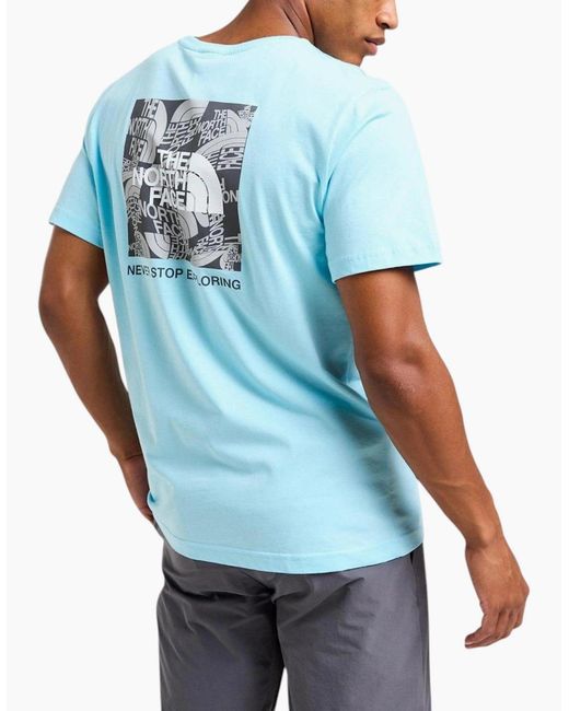 The North Face Blue T Shirts Box Exploration Crew Neck Graphic Print Summer Tee for men