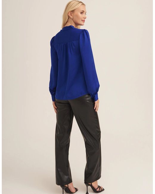 Gini London Blue Royal Tie Neck Long Sleeve Top