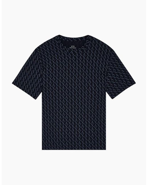 ARMANI EXCHANGE Blue Regular Fit Monogram Logo T-Shirt for men