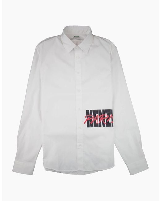 KENZO White Script Logo Long Sleeve Shirt for men