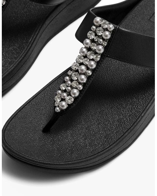 Fitflop Black Fino Pearls-And-Crystal Toe-Post Sandals
