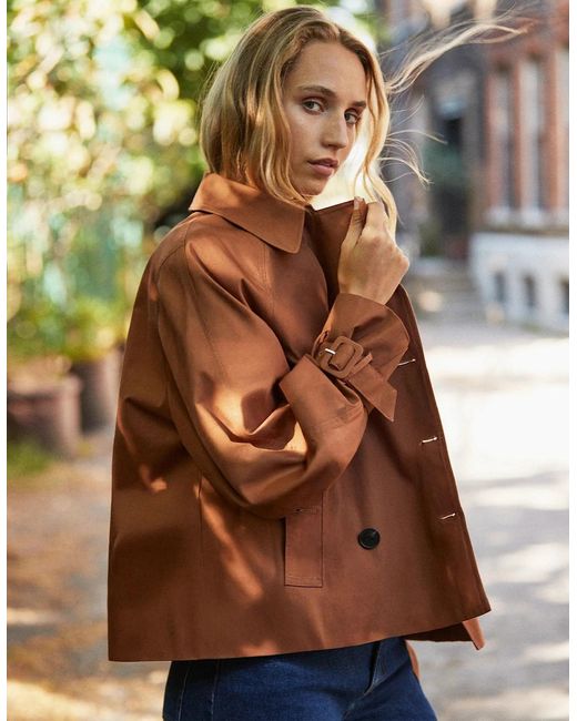 Ro&zo Brown Rust Cropped Cotton Voluminous Sleeve Trench