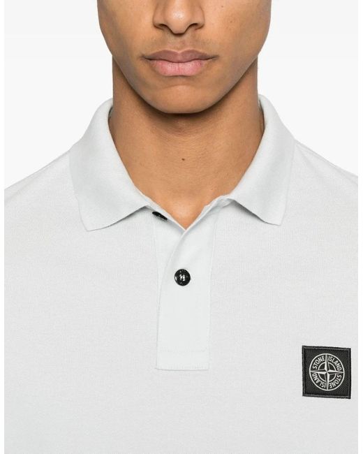 Stone Island White Compass Patch Piquet Polo Sky for men