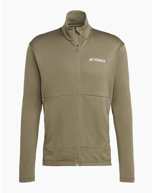 Adidas Green Terrex Multi Light Fleece Full-Zip Funnel Neck Long Sleeve Track Top for men
