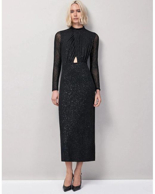 Ro&zo Black Cleo Flocked Cut Out Detail Dress