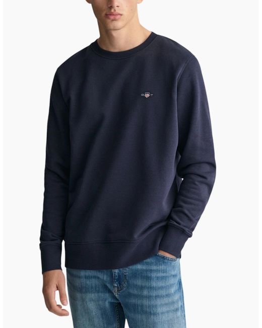 Gant Blue Shield Crew Neck Sweatshirt Pullover French Terry Graphic Embroidered for men