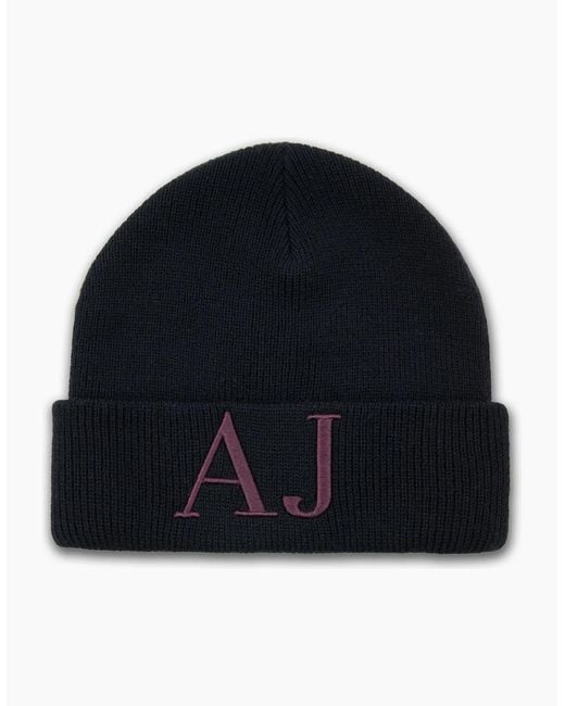 Armani Jeans Blue Aj Front Logo Wool Beanie Nero for men