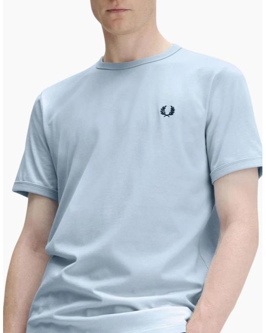 Fred Perry Blue T Shirt Ringer Crew Neck Short Sleeve Summer Tee for men