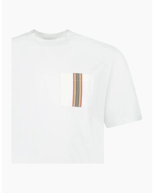 Burberry White 'Ellison' Stripe Embroidery T-Shirt for men