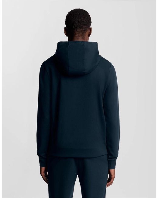 Lyle & Scott Blue Solid Patterned Hooded Ribbed Cuff Full Zipper Jacket for men