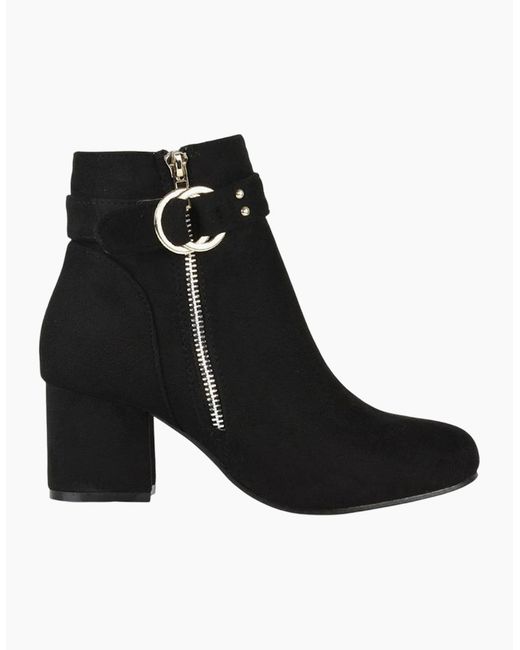 XY London Black Ladies Lakesha Mid Block Heel Ankle Boots