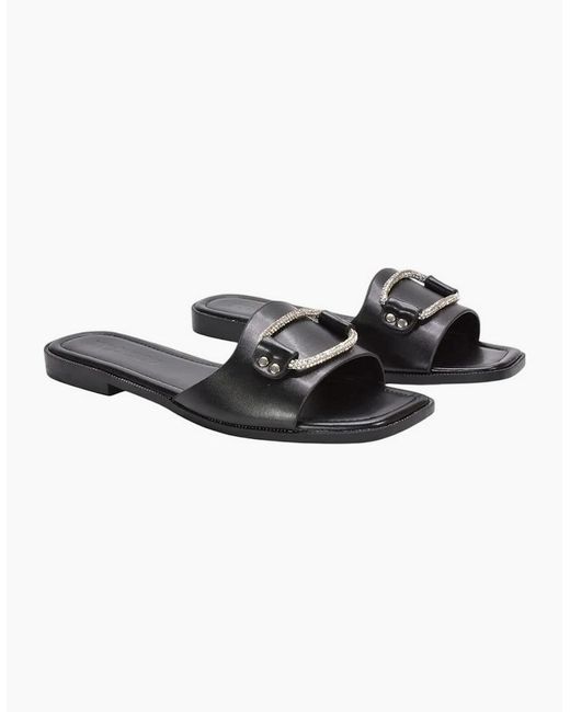 XY London Black Ladies Annie Sparkle Diamante Flat Sliders