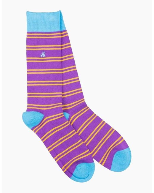 Swole Panda Pink Bamboo Socks Lilac Stripe for men