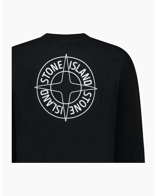 Stone Island Black Compass Print Cotton Fleece Crewneck Sweatshirt for men