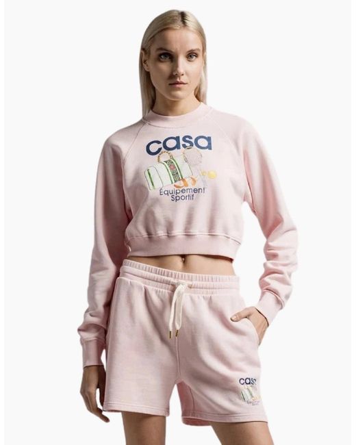 Casablanca White Printed Cropped Equipment Sport Sweatshirts