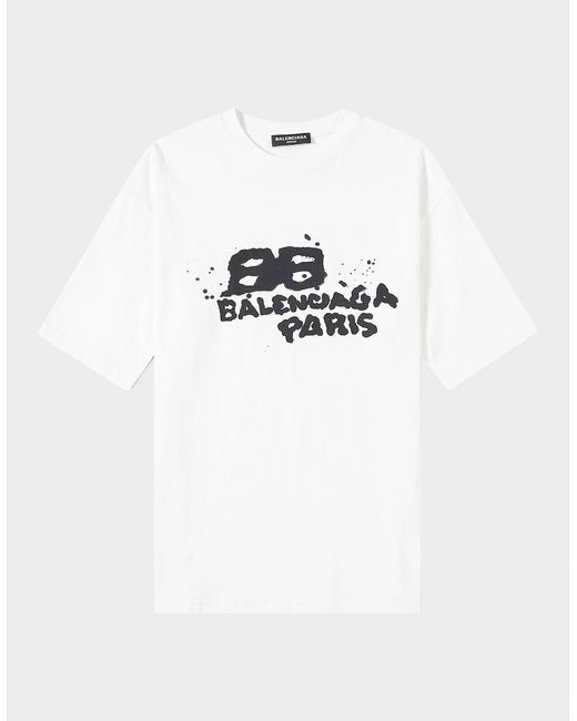 Balenciaga White Logo Medium Fit T-Shirt for men