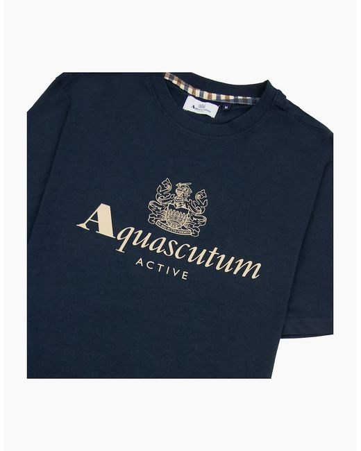 Aquascutum Blue Active Big Logo T Shirt for men