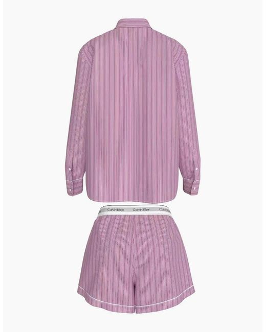 Calvin Klein Pink Cotton Poplin Heritage Stripe Pyjama Set, Essence