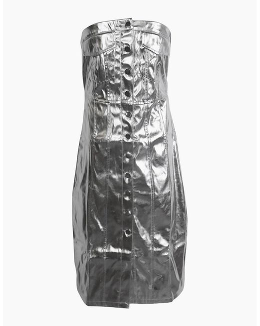 Amy Lynn Gray Metallic Patterned Sleeveless Maxi Bandeau Dress
