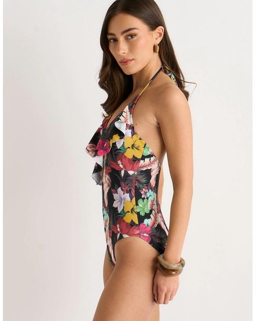 Gini London Multicolor Multi Tropical Ruffle Front Swimsuit