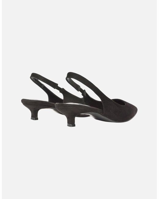 XY London Black Ladies Leila Sling Back Low Kitten Heel Court Shoes