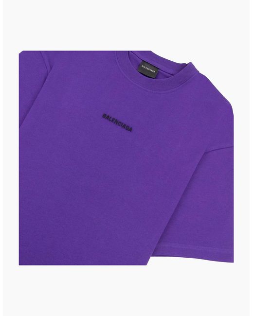 Balenciaga Purple Embroidered Medium Fit Logo T Shirt 5162 for men