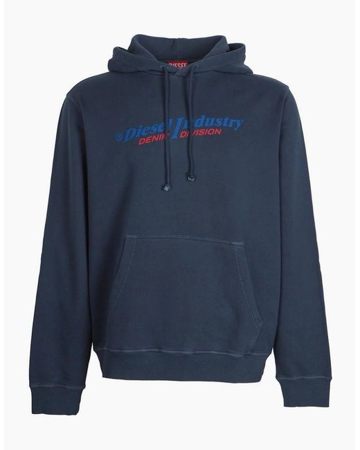 DIESEL Blue Industry Denim Division Logo Hoodie for men
