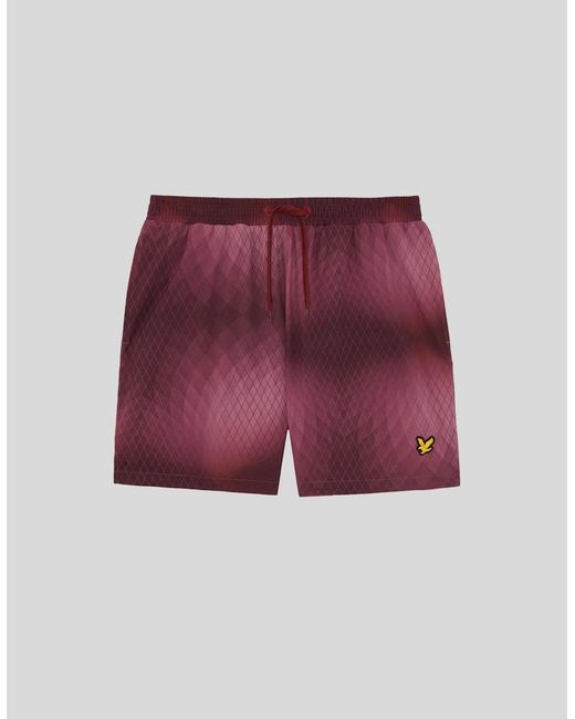 Lyle & Scott Red Monogram Geometric Swim Shorts for men