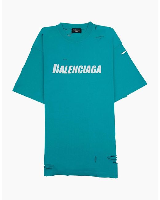 Balenciaga Blue Caps Rip T-Shirt for men