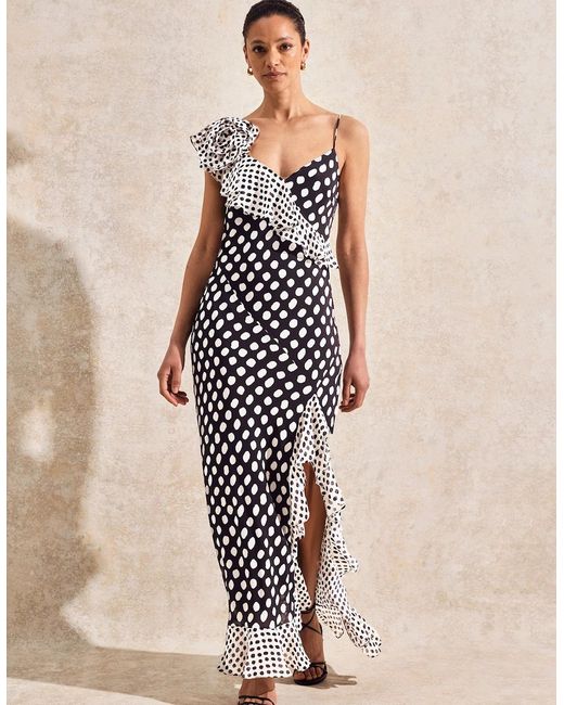 Ro&zo Black Celeste Corsage-Detail Polka-Dot Dress