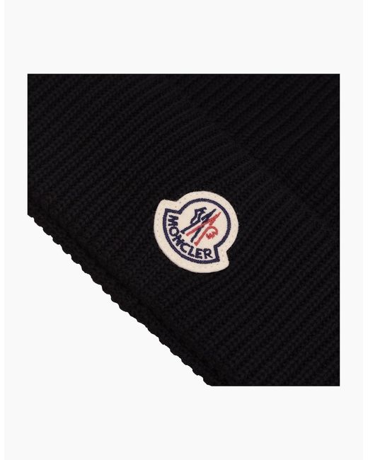 Moncler Black Logo Cotton Beanie 999 for men