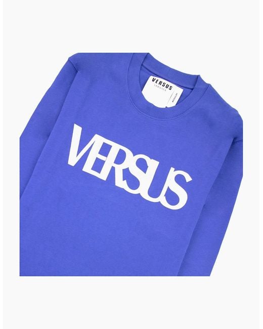 Versus  Blue Versace Versus Logo Printed Crew Neck Sweatshirt Royal for men