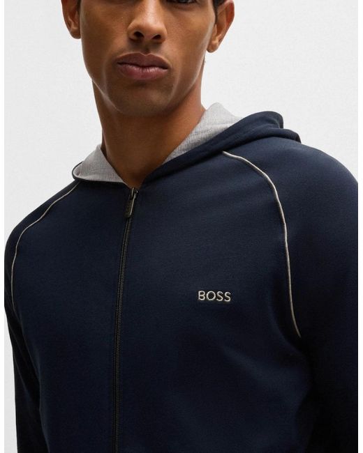 Boss Blue Boss Mix&Match Stretch-Cotton Zip-Up Hoodie With Embroidered Logo for men