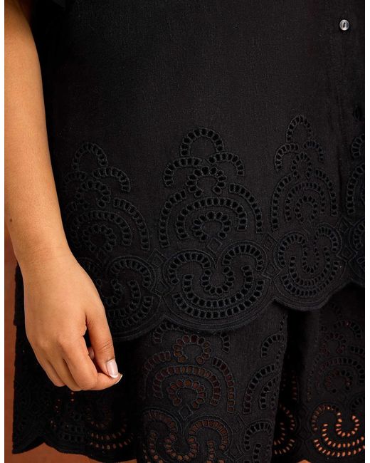 Live Unlimited London Black Linen Blend Broderie Shorts