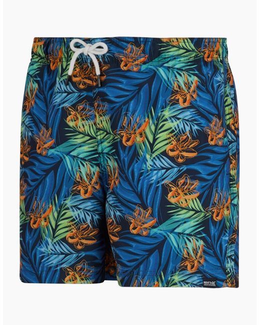 Regatta Blue Loras Tropical Leaves Swim Shorts for men