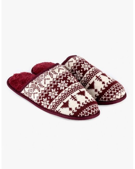 Totes Red Toasties Fair Isle Mule Slippers for men