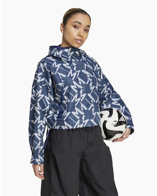 Adidas Blue Mufc Cropped Relaxed Fit Athletic Top