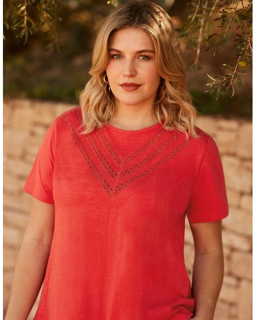 Live Unlimited London Red Jersey Broderie V-Neck Top