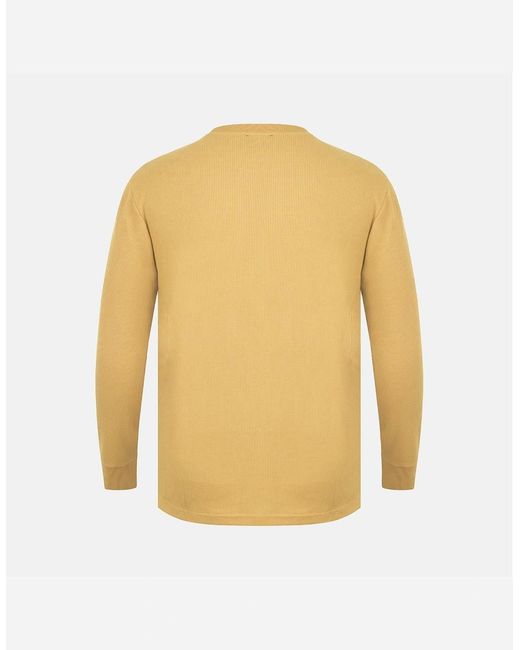 Fabric Yellow Waffle Crew Neck Long Sleeve T-Shirt for men
